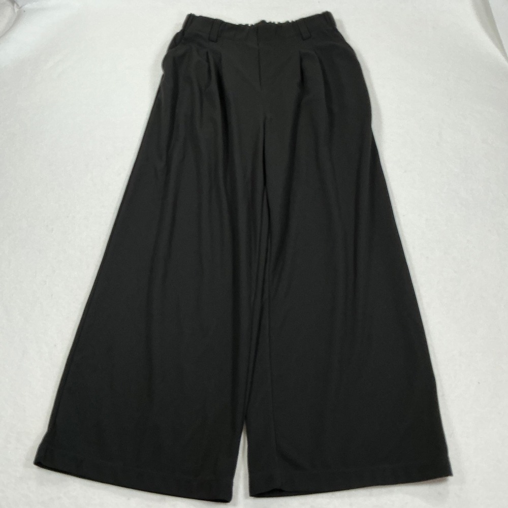 Halara Black Waffle Knit Wide Leg Pleated Pants Petite Medium 1790